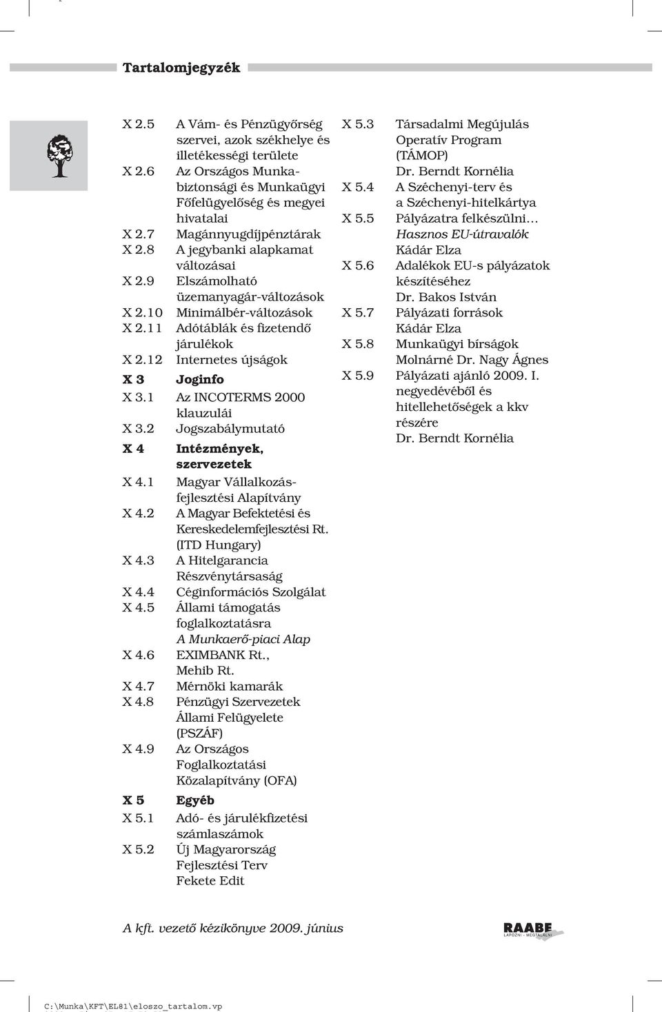 1 Az INCOTERMS 2000 klauzulái X 3.2 Jogszabálymutató X 4 Intézmények, szervezetek X 4.1 Magyar Vállalkozásfejlesztési Alapítvány X 4.2 A Magyar Befektetési és Kereskedelemfejlesztési Rt.