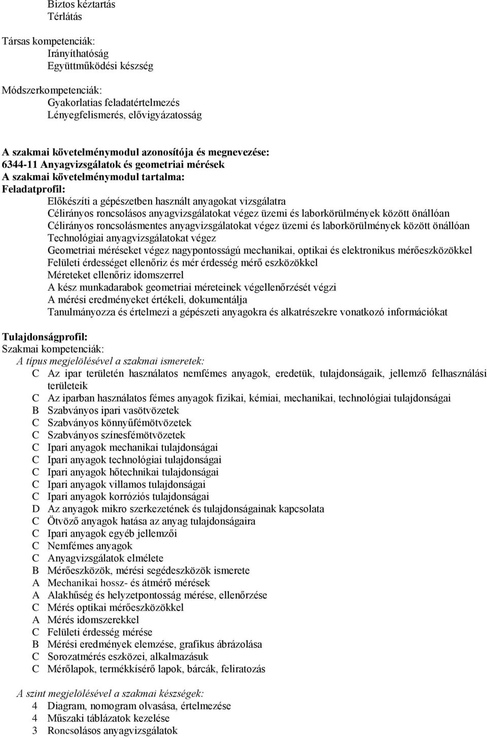 roncsolásos anyagvizsgálatokat végez üzemi és laborkörülmények között önállóan Célirányos roncsolásmentes anyagvizsgálatokat végez üzemi és laborkörülmények között önállóan Technológiai