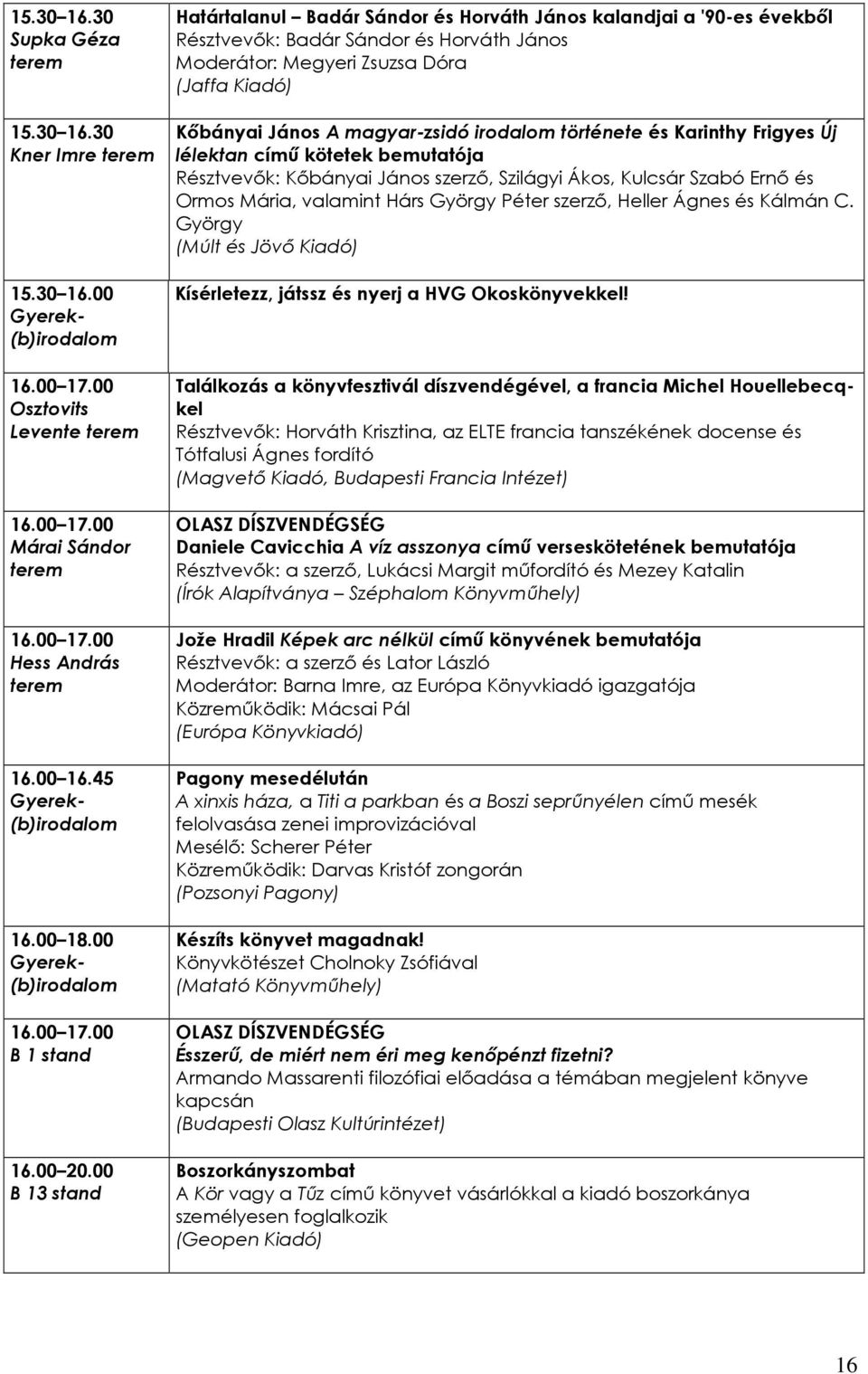 magyar-zsidó irodalom története és Karinthy Frigyes Új lélektan címő kötetek bemutatója Résztvevık: Kıbányai János szerzı, Szilágyi Ákos, Kulcsár Szabó Ernı és Ormos Mária, valamint Hárs György Péter