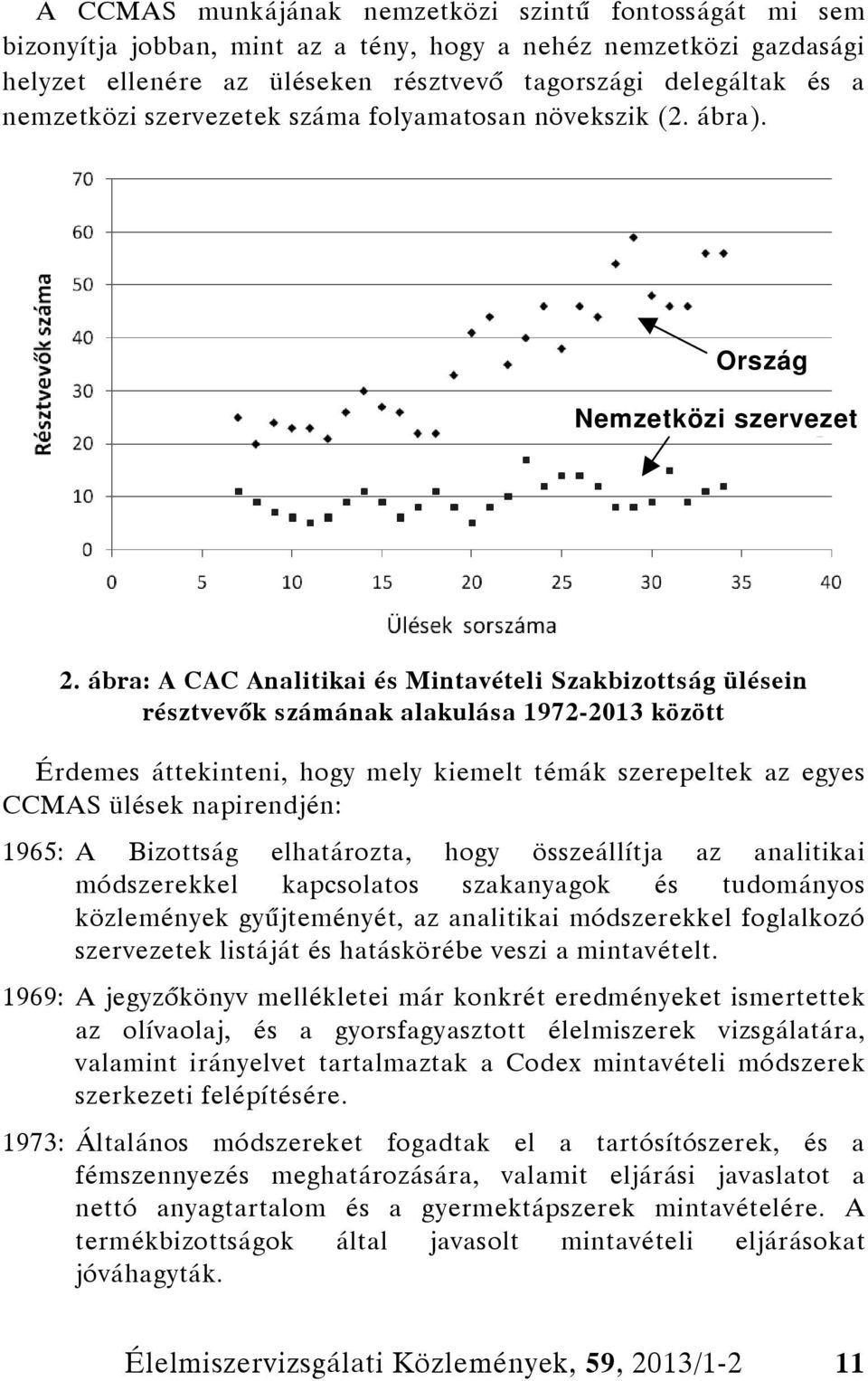 ábra: A CAC Analitikai és Mintavételi Szakbizottság ülésein résztvevők számának alakulása 1972-2013 között Érdemes áttekinteni, hogy mely kiemelt témák szerepeltek az egyes CCMAS ülések napirendjén: