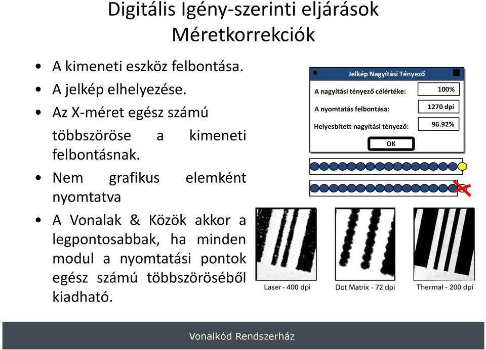 Nem grafikus elemként nyomtatva A Vonalak & Közök akkor a legpontosabbak, ha minden modul a nyomtatási pontok