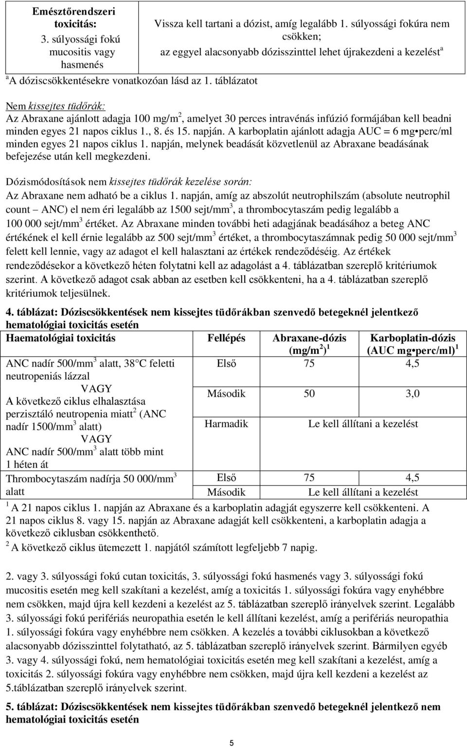 formájában kell beadni minden egyes 21 napos ciklus 1., 8. és 15. napján. A karboplatin ajánlott adagja AUC = 6 mg perc/ml minden egyes 21 napos ciklus 1.