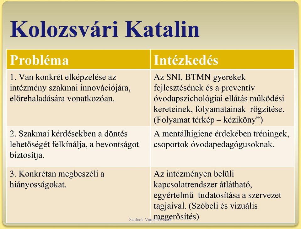 Intézkedés Az SNI, BTMN gyerekek fejlesztésének és a preventív óvodapszichológiai ellátás működési kereteinek, folyamatainak rögzítése.