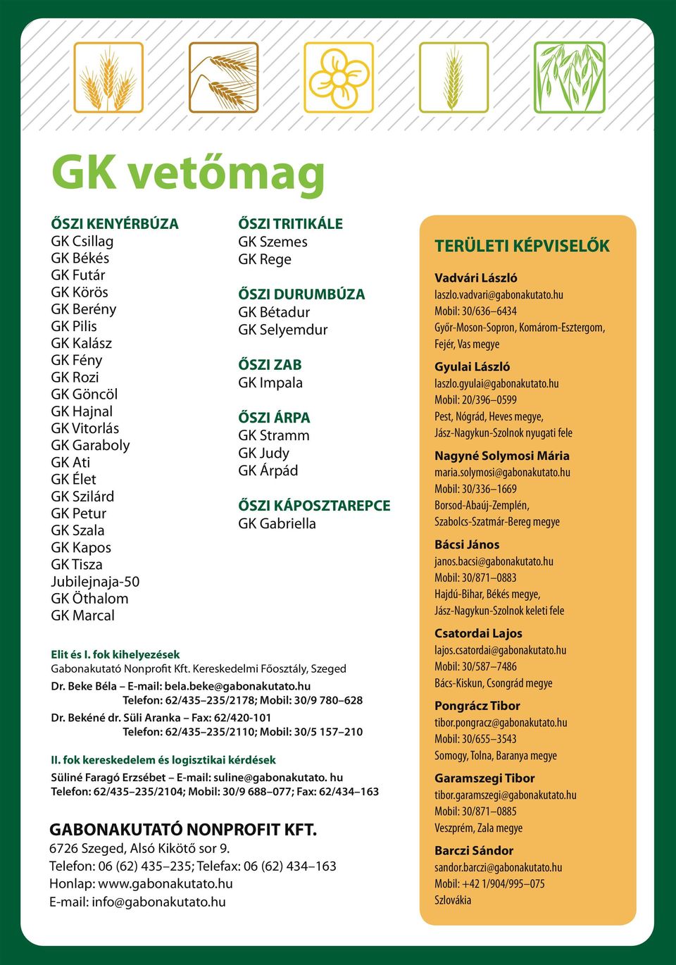 KÁPOSZTAREPCE GK Gabriella Elit és I. fok kihelyezések Gabonakutató Nonprofit Kft. Kereskedelmi Főosztály, Szeged Dr. Beke Béla E-mail: bela.beke@gabonakutato.