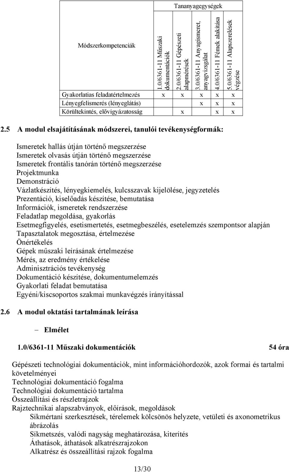 5 A modul elsajátításának módszerei, tanulói tevékenységformák: Ismeretek hallás útján történő megszerzése Ismeretek olvasás útján történő megszerzése Ismeretek frontális tanórán történő megszerzése