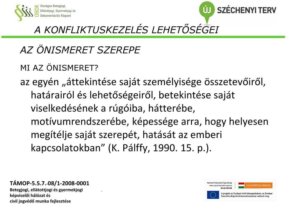 betekintése saját viselkedésének a rúgóiba, hátterébe, motívumrendszerébe, képessége arra,