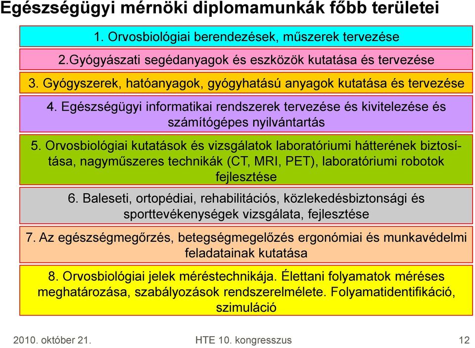 Orvosbiológiai kutatások és vizsgálatok laboratóriumi hátterének biztosítása, nagyműszeres technikák (CT, MRI, PET), laboratóriumi robotok fejlesztése 6.