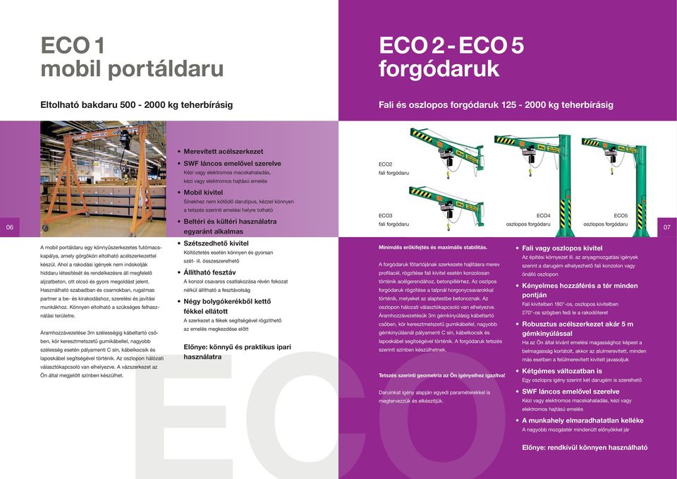 Beltéri és kültéri használatra egyaránt alkalmas ECO3 fali forgódaru ECO4 oszlopos forgódaru ECO5 oszlopos forgódaru 07 A mobil portáldaru egy könnyűszerkezetes futómacskapálya, amely görgőkön