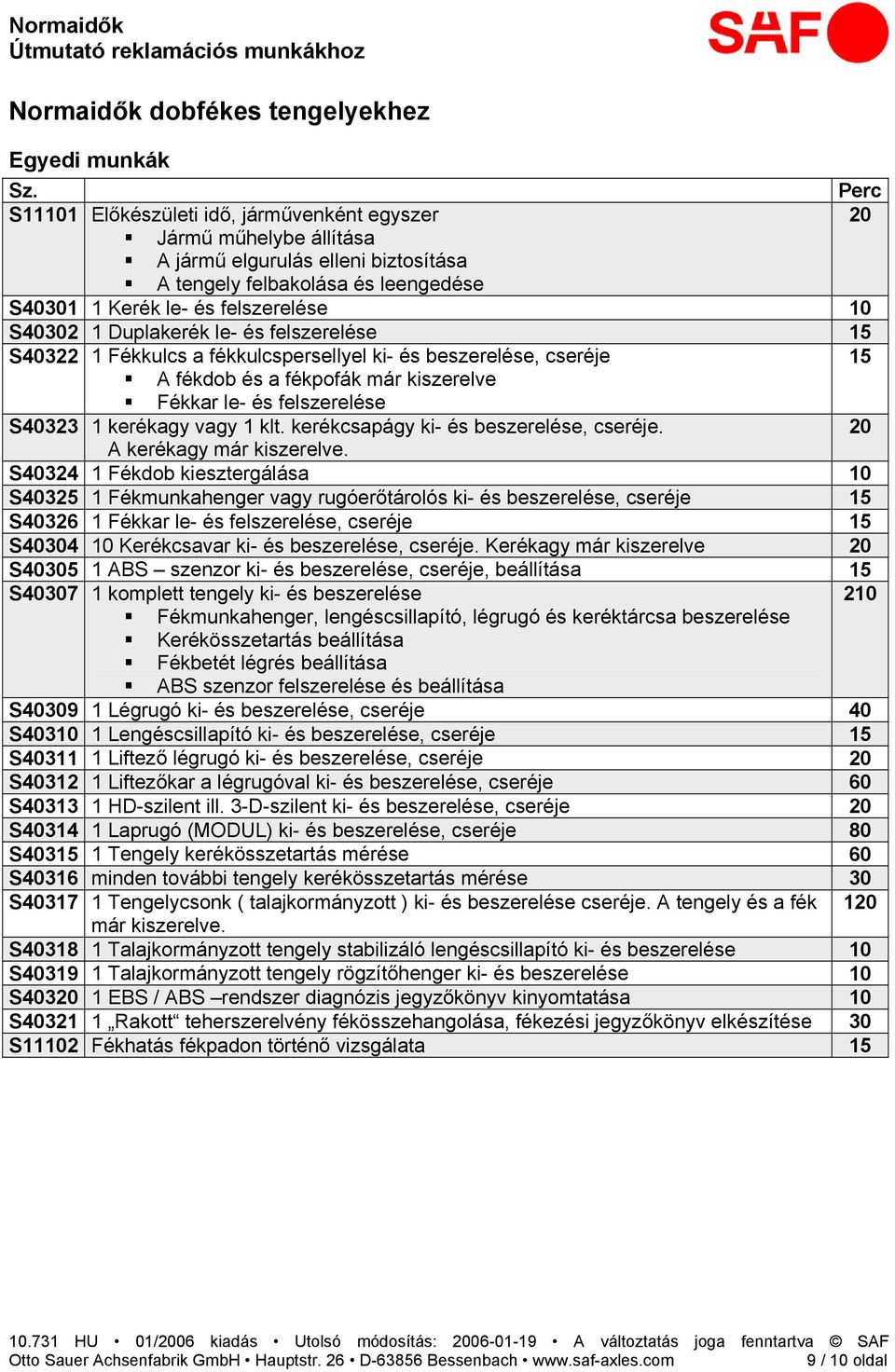 felszerelése S40323 1 kerékagy vagy 1 klt. kerékcsapágy ki- és beszerelése, cseréje. A kerékagy már kiszerelve.