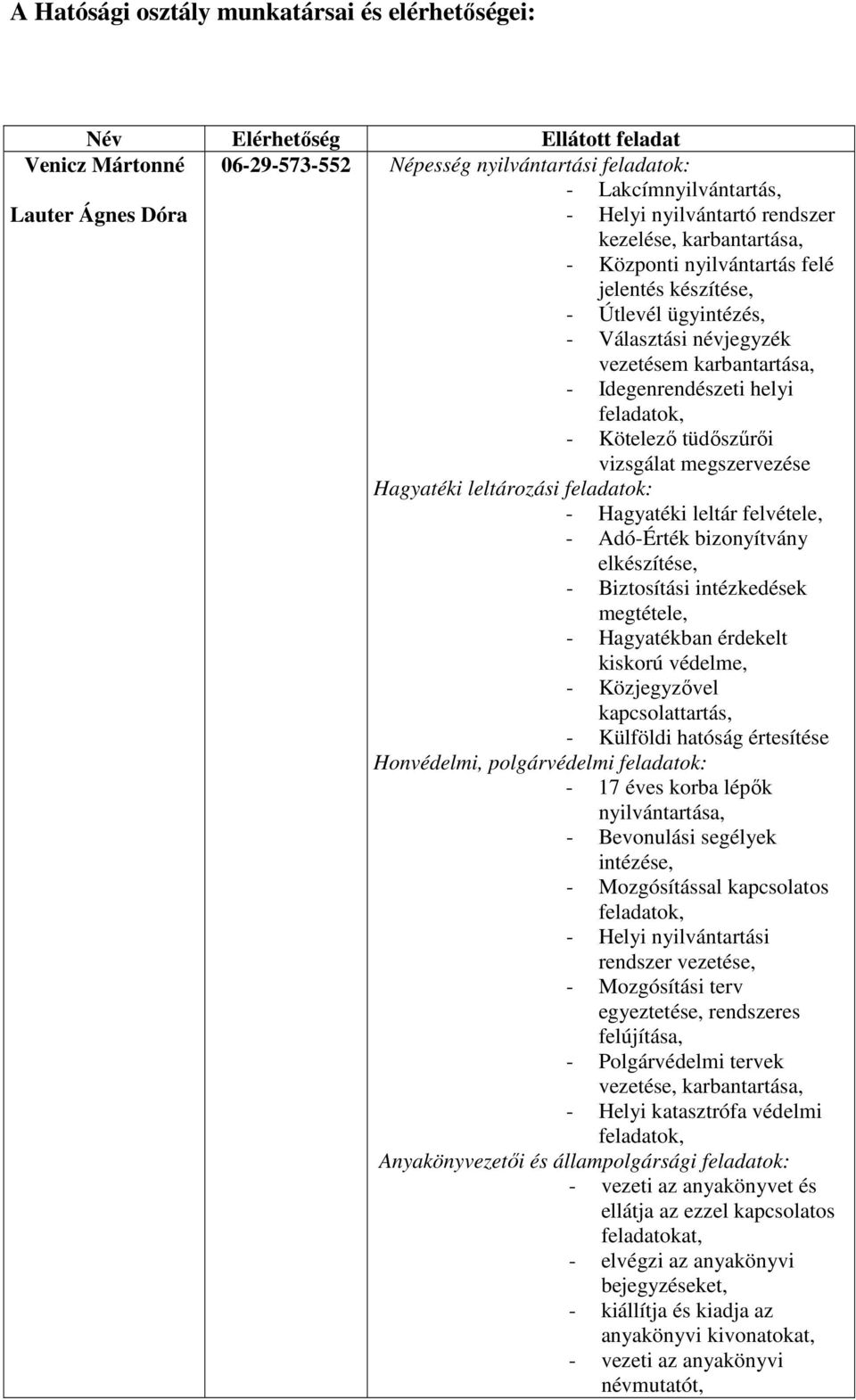 feladatok, - Kötelezı tüdıszőrıi vizsgálat megszervezése Hagyatéki leltározási feladatok: - Hagyatéki leltár felvétele, - Adó-Érték bizonyítvány elkészítése, - Biztosítási intézkedések megtétele, -