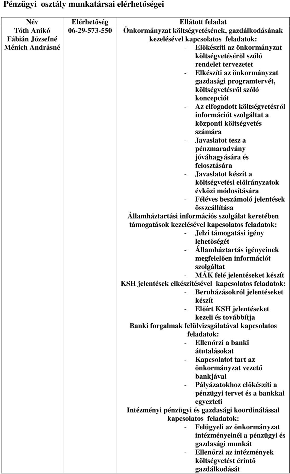 költségvetésrıl információt szolgáltat a központi költségvetés számára - Javaslatot tesz a pénzmaradvány jóváhagyására és felosztására - Javaslatot készít a költségvetési elıirányzatok évközi