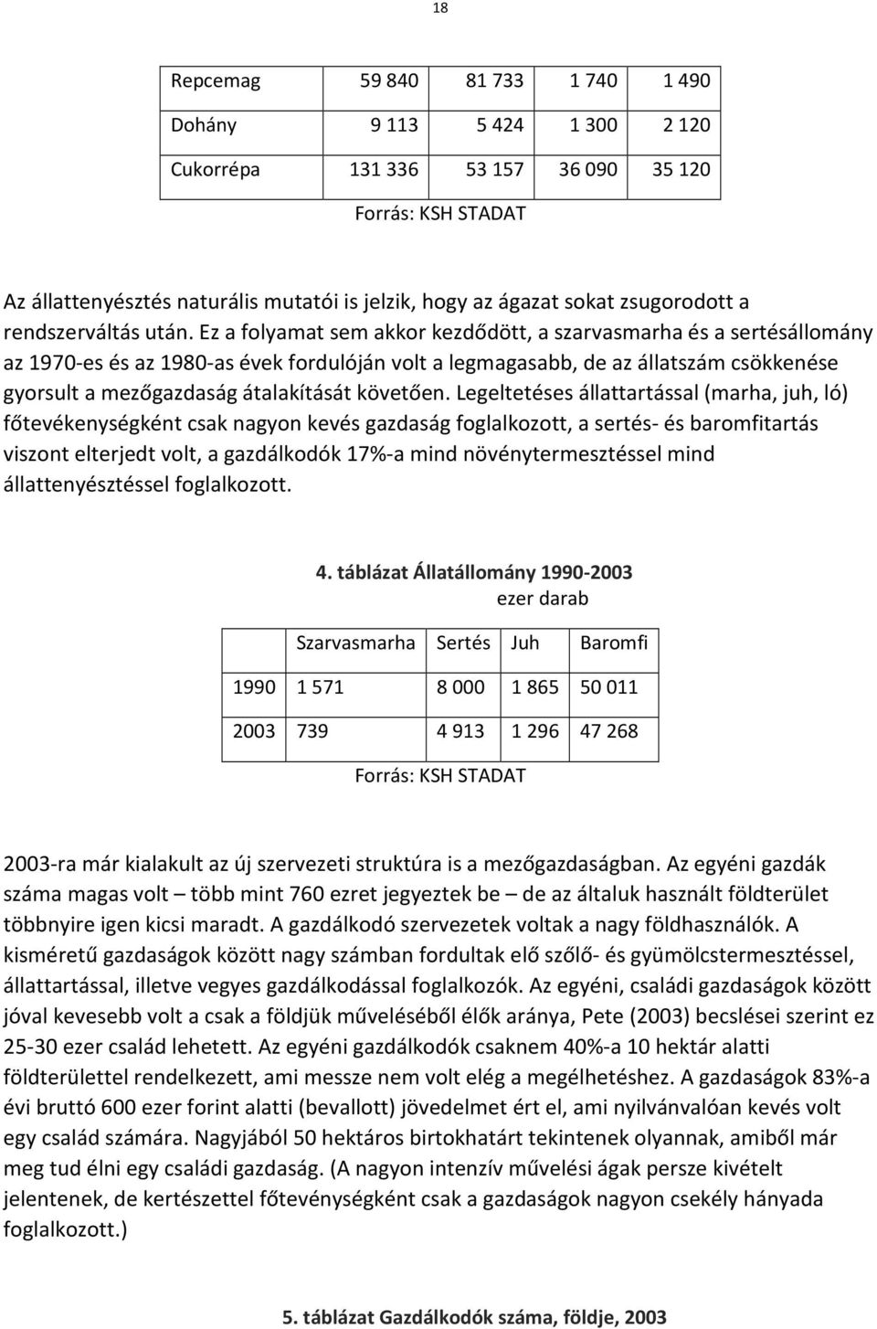 Ez a folyamat sem akkor kezdődött, a szarvasmarha és a sertésállomány az 1970-es és az 1980-as évek fordulóján volt a legmagasabb, de az állatszám csökkenése gyorsult a mezőgazdaság átalakítását