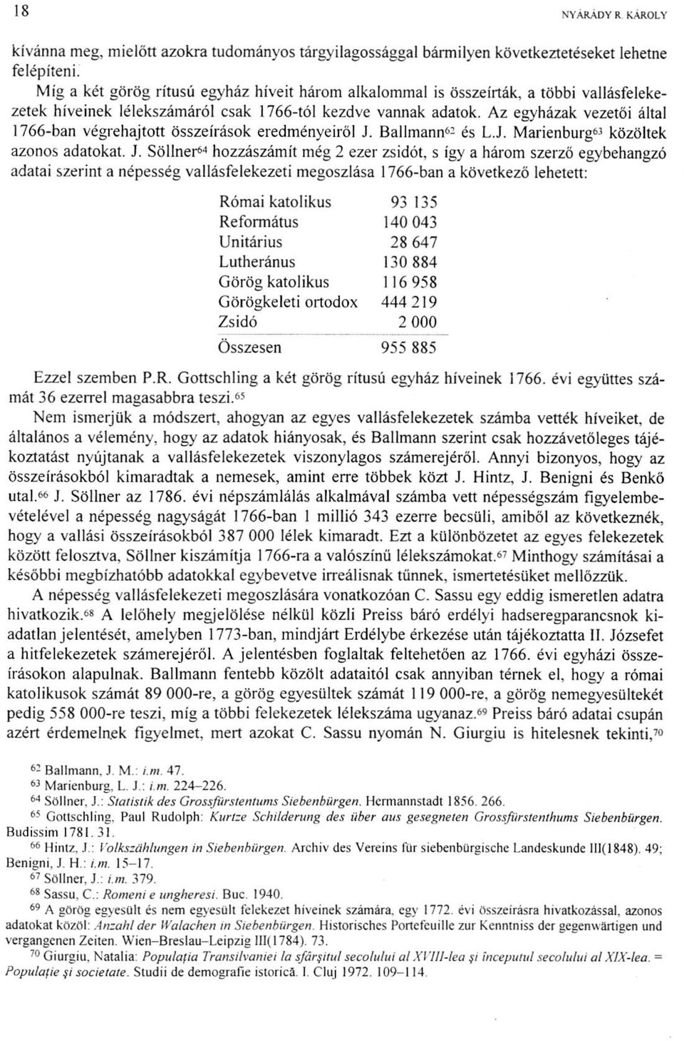 Az egyházak vezetői által 1766-ban végrehajtott összeírások eredményeiről J.