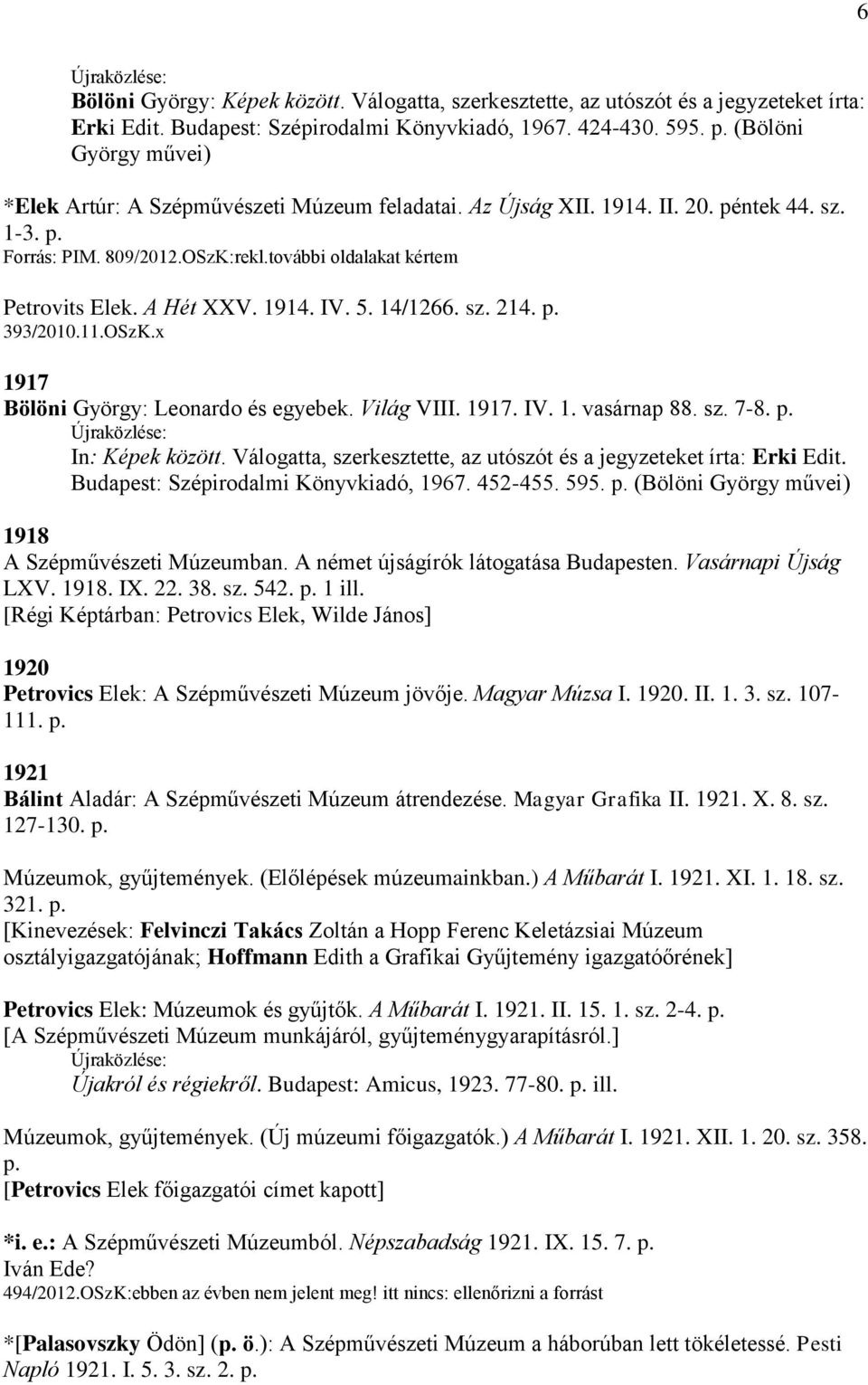 A Hét XXV. 1914. IV. 5. 14/1266. sz. 214. p. 393/2010.11.OSzK.x 1917 Bölöni György: Leonardo és egyebek. Világ VIII. 1917. IV. 1. vasárnap 88. sz. 7-8. p. Újraközlése: In: Képek között.