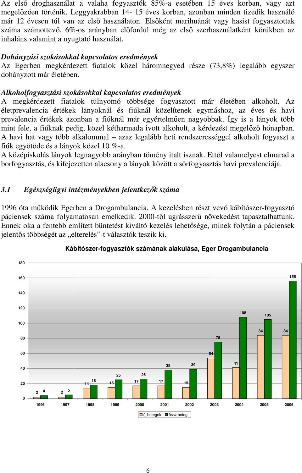 Elsőként marihuánát vagy hasist fogyasztottak száma számottevő, 6%-os arányban előfordul még az első szerhasználatként körükben az inhaláns valamint a nyugtató használat.