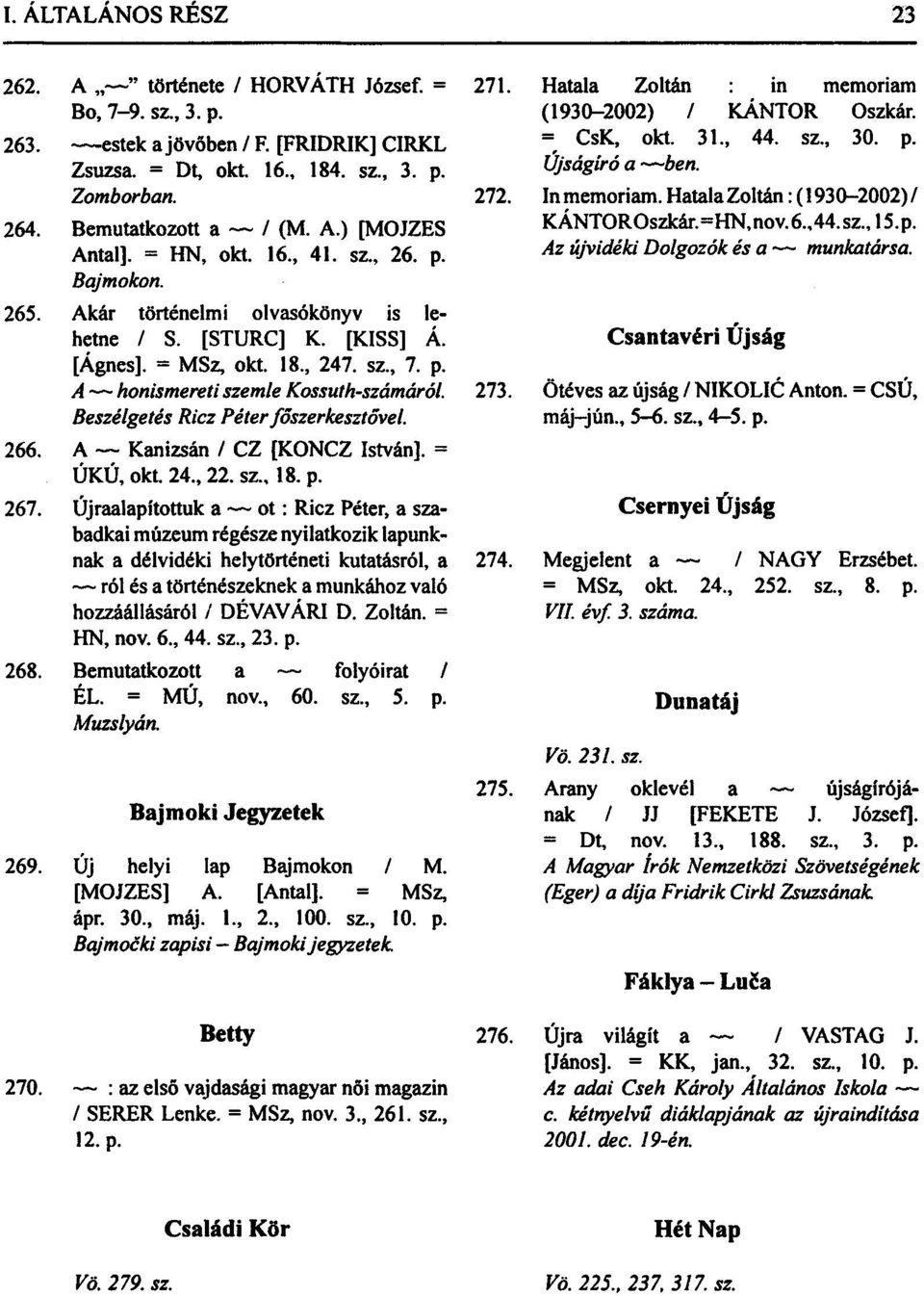 Beszélgetés Ricz Péter főszerkesztővel. 266. A Kanizsán / CZ [KONCZ István]. = ÚKÚ, okt. 24., 22. sz., 18. p. 267.