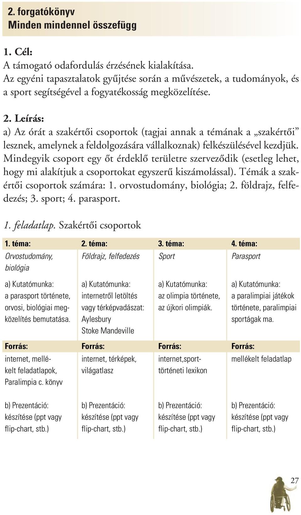 Leírás: a) Az órát a szakértôi csoportok (tagjai annak a témának a szakértôi lesznek, amelynek a feldolgozására vállalkoznak) felkészülésével kezdjük.