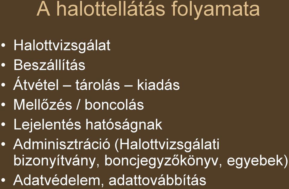 hatóságnak Adminisztráció (Halottvizsgálati