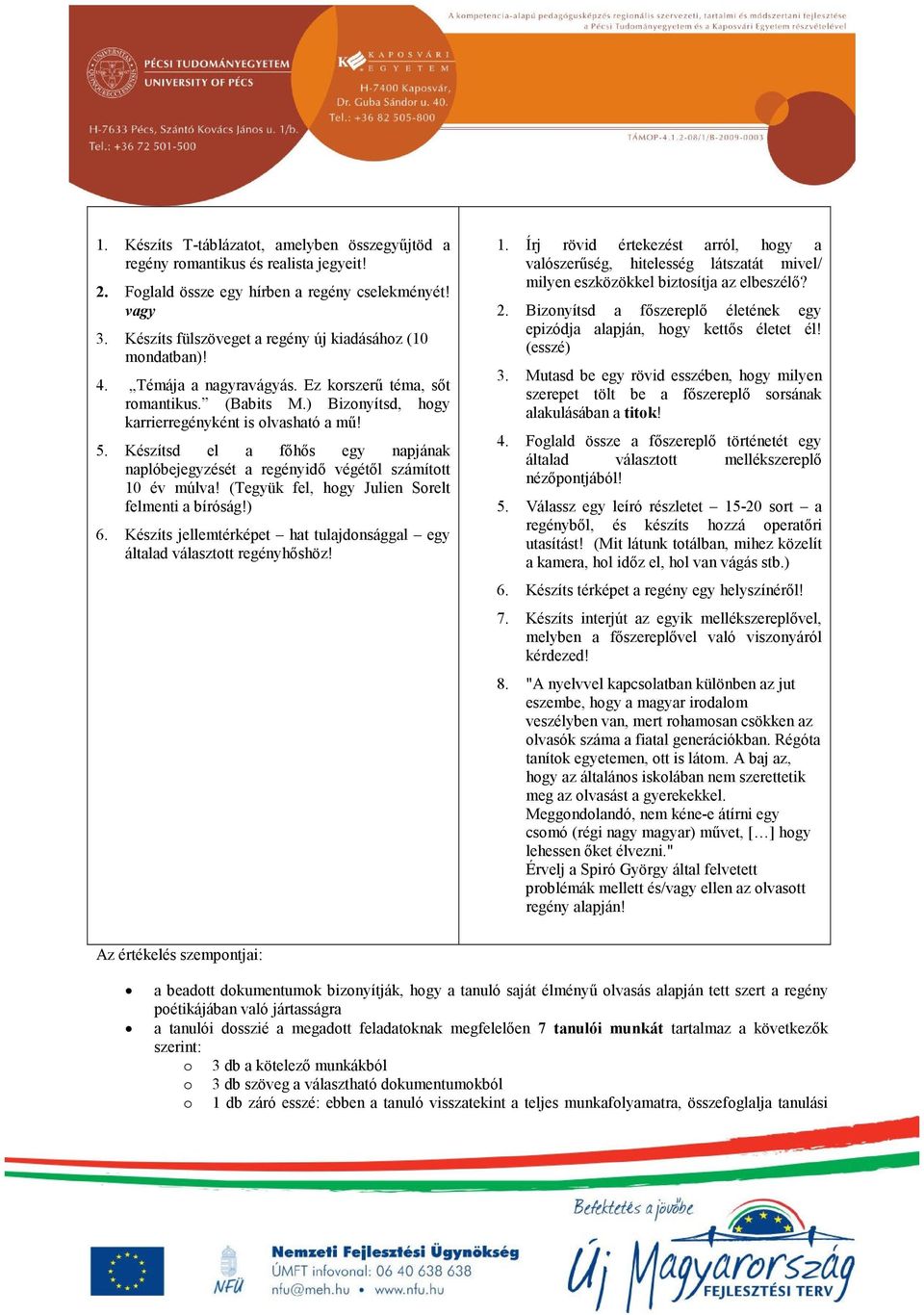 Készítsd el a főhős egy napjának naplóbejegyzését a regényidő végétől számított 10 év múlva! (Tegyük fel, hogy Julien Sorelt felmenti a bíróság!) 6.
