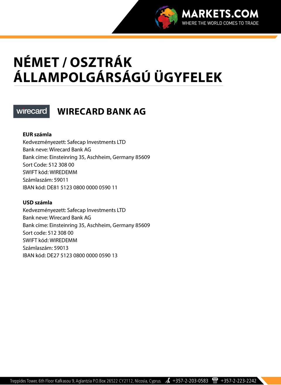 IBAN kód: DE81 5123 0800 0000 0590 11 Bank neve: Wirecard Bank AG Bank címe: Einsteinring 35, Aschheim,