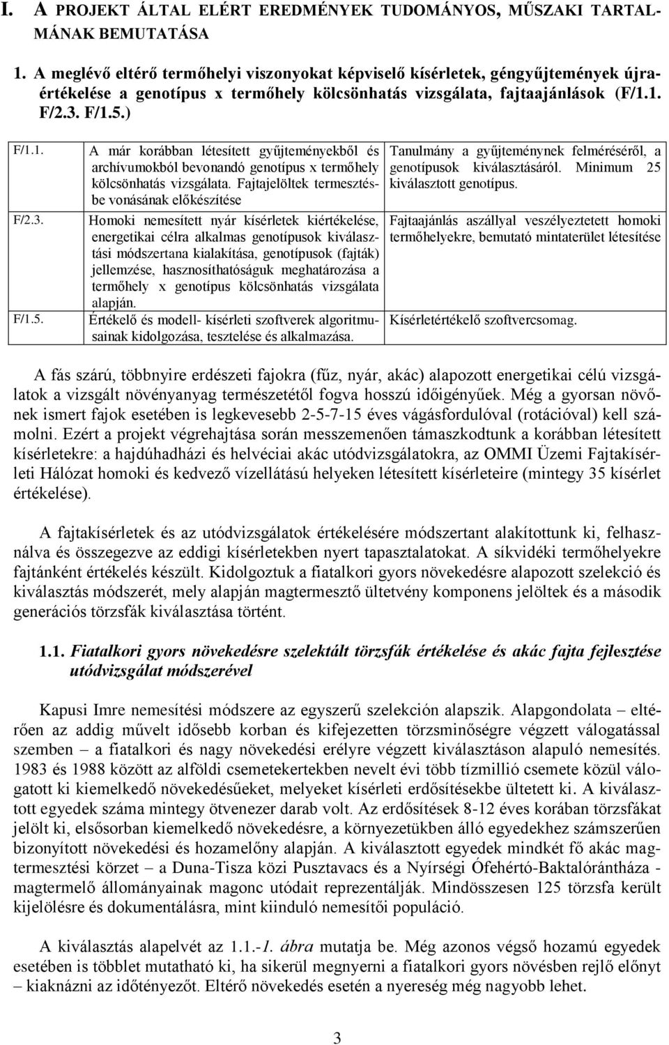 ) F/1.1. F/2.3. F/1.5. A már korábban létesített gyűjteményekből és archívumokból bevonandó genotípus x termőhely kölcsönhatás vizsgálata.