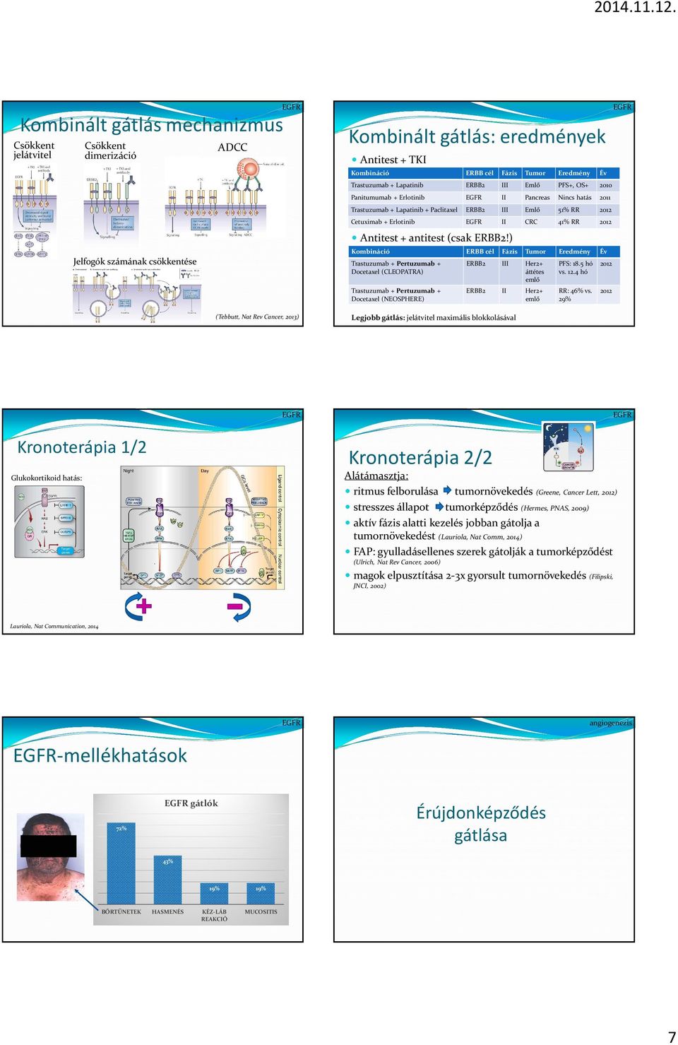 Paclitaxel ERBB2 III Emlő PFS+, 51% RROS+ 2010 2012 Trastuzumab Cetuximab + Erlotinib + Lapatinib + Paclitaxel ERBB2 III Emlő CRC 51% 41% RR 2012 Antitest + antitest(csak ERBB2!