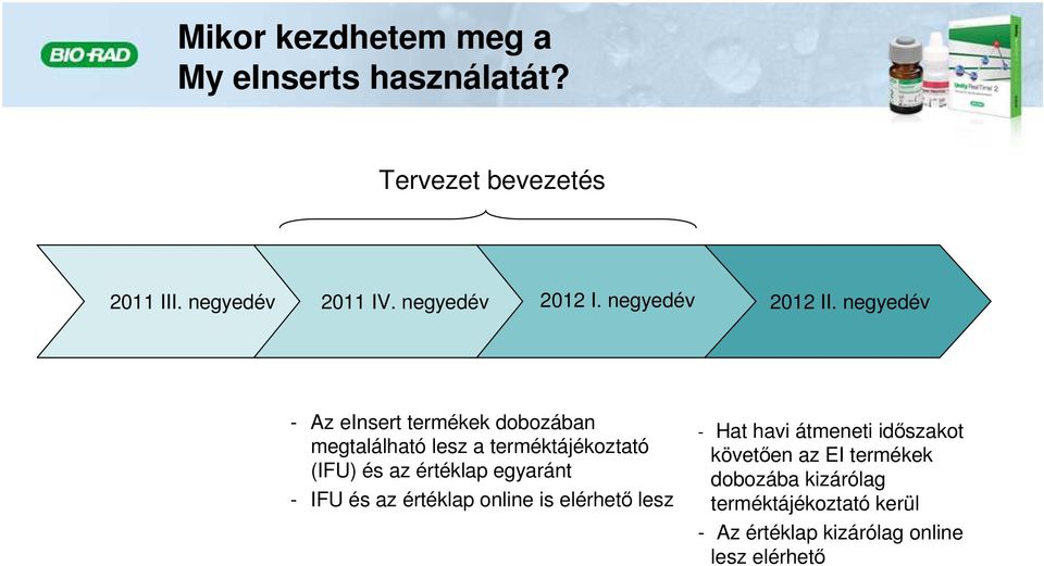 negyedév - Az einsert termékek dobozában megtalálható lesz a terméktájékoztató (IFU) és az értéklap