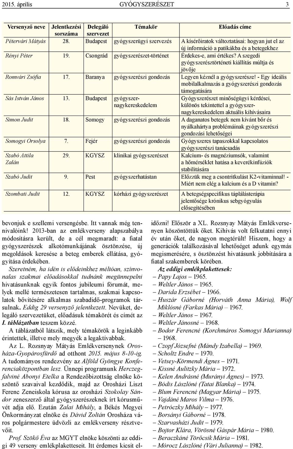 A szegedi gyógyszerésztörténeti kiállítás múltja és jövője Romvári Zsófia 17. Baranya gyógyszerészi gondozás Legyen kéznél a gyógyszerésze!