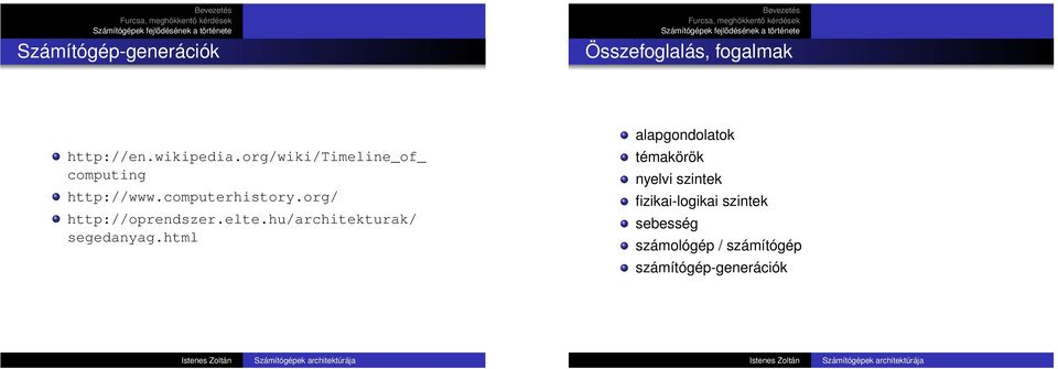 org/wiki/timeline_of_ computing http://www.computerhistory.org/ http://oprendszer.elte.