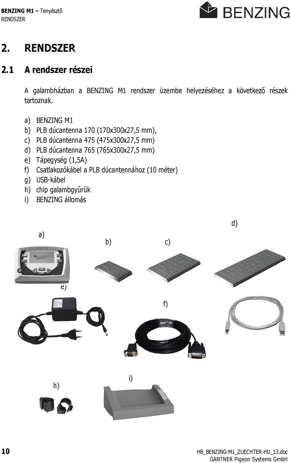 a) BENZING M1 b) PLB dúcantenna 170 (170x300x27,5 mm), c) PLB dúcantenna 475 (475x300x27,5 mm) d) PLB dúcantenna