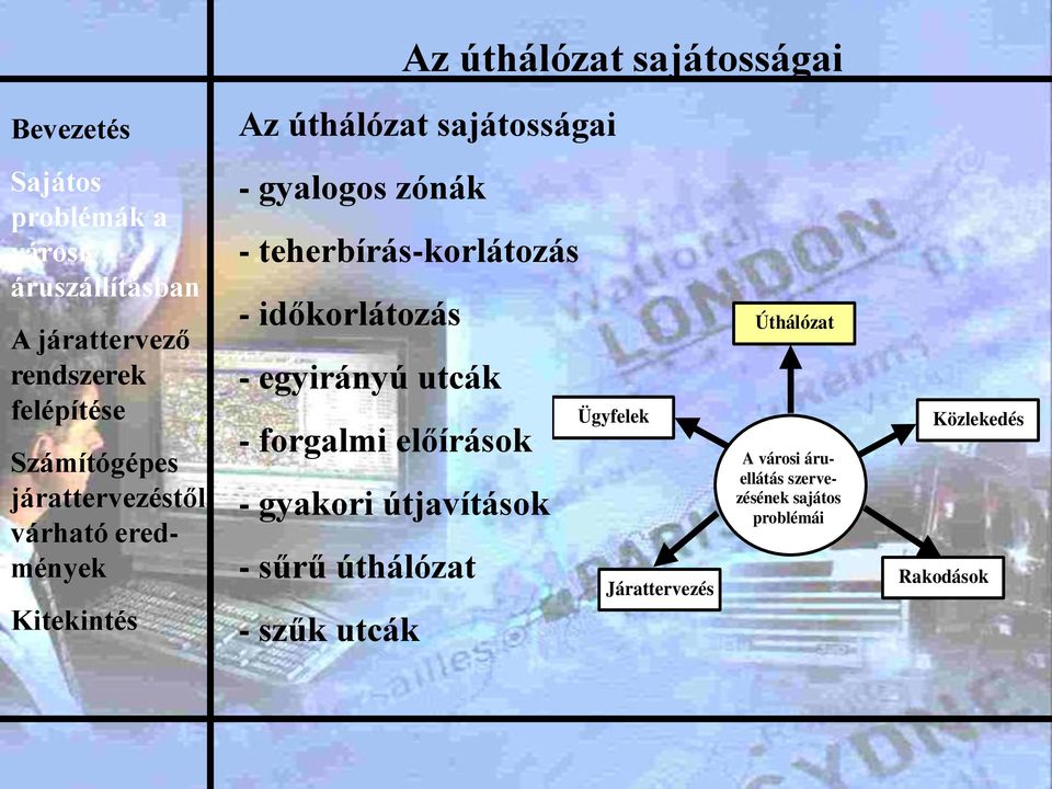 előírások - gyakori útjavítások - sűrű úthálózat - szűk utcák Ügyfelek