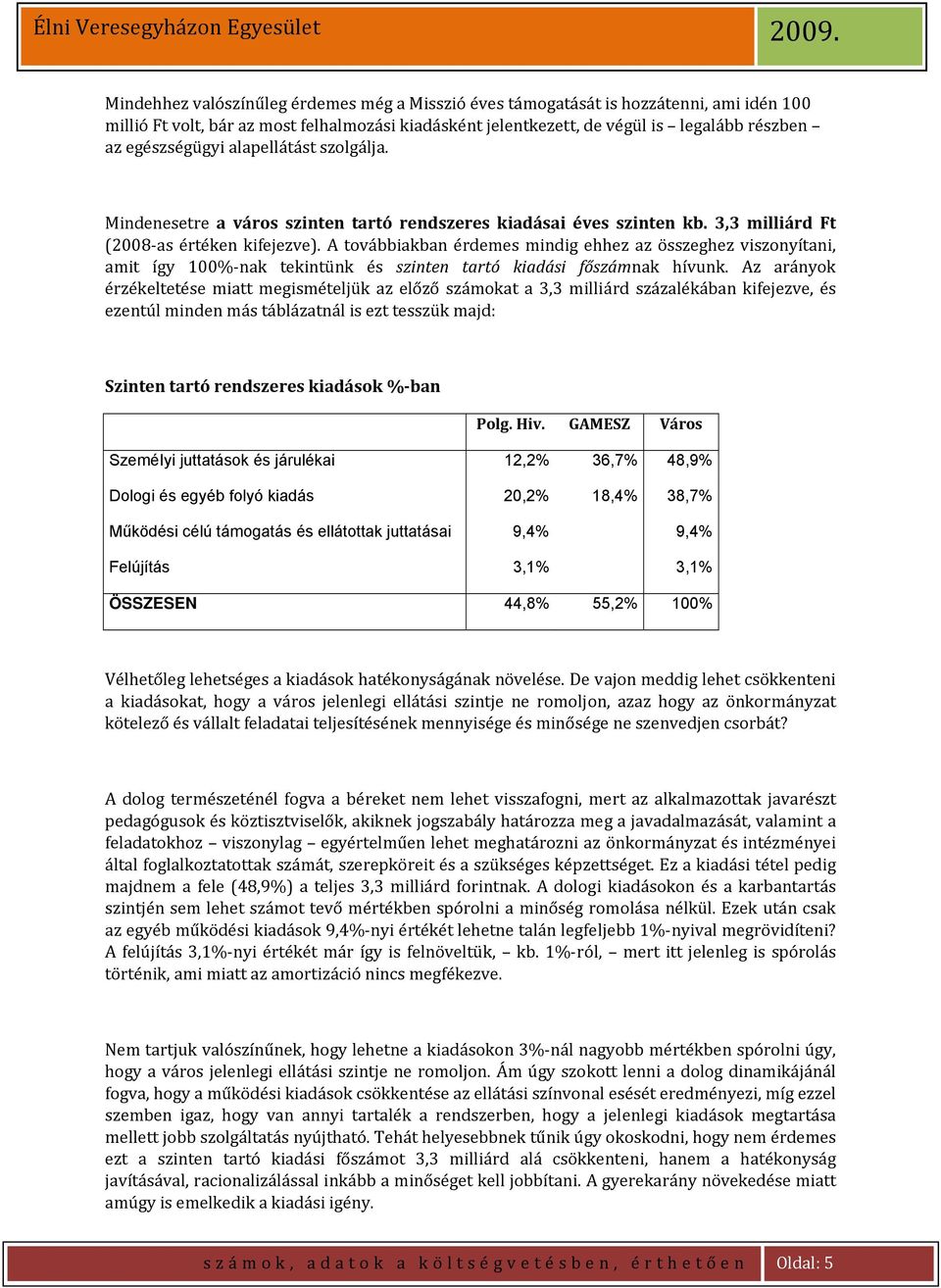 A továbbiakban érdemes mindig ehhez az összeghez viszonyítani, amit így 100% nak tekintünk és szinten tartó kiadási főszámnak hívunk.