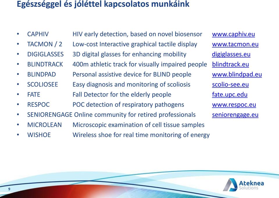 eu BLINDPAD Personal assistive device for BLIND people www.blindpad.eu SCOLIOSEE Easy diagnosis and monitoring of scoliosis scolio-see.eu FATE Fall Detector for the elderly people fate.upc.