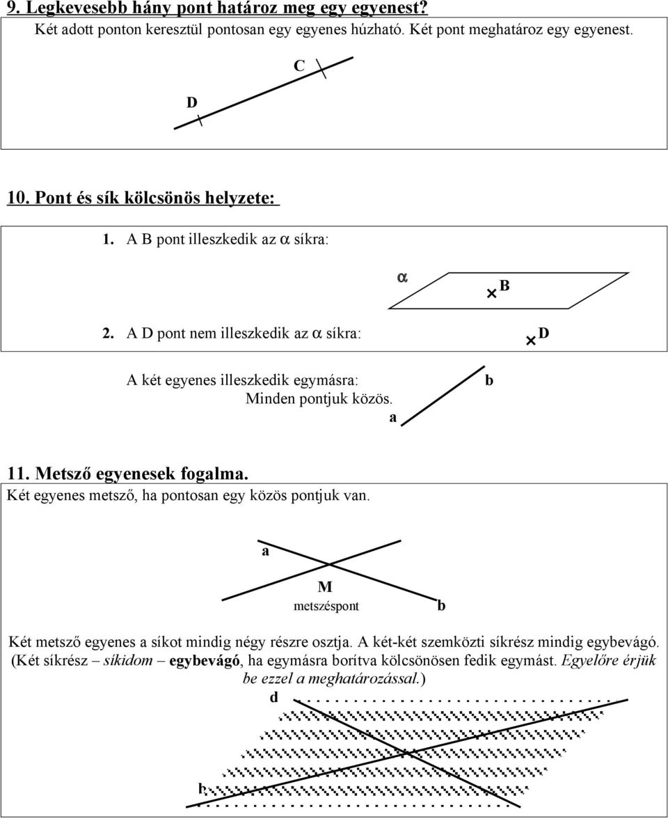 A D pont nm illszkdik z síkr: D A két gyns illszkdik gymásr: Mindn pontjuk közös. 11. Mtsző gynsk foglm.
