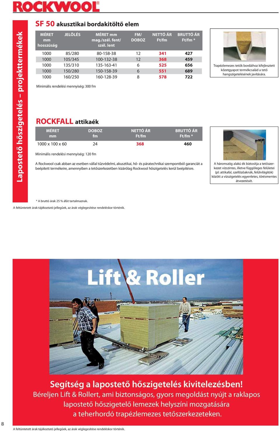 mennyiség: 300 fm ROCKFALL attikaék MÉRET DOBOZ NETTÓ ÁR BRUTTÓ ÁR mm fm Ft/fm Ft/fm * 1000 x 100 x 60 24 368 460 Minimális rendelési mennyiség: 120 fm A Rockwool csak abban az esetben vállal