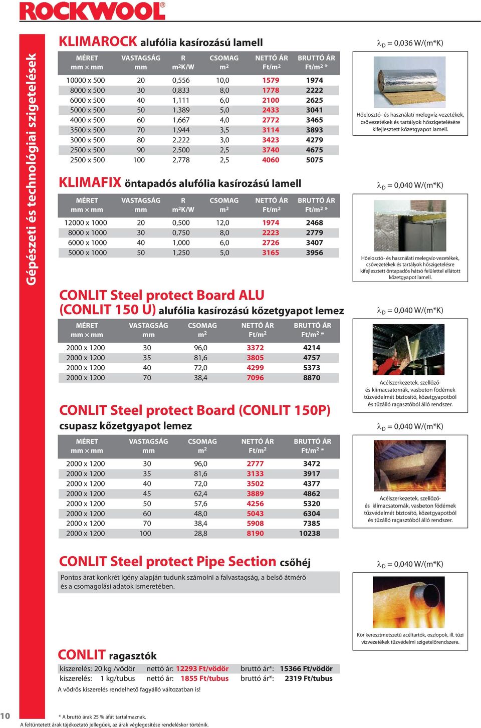 öntapadós alufólia kasírozású lamell 12000 x 1000 20 0,500 12,0 1974 2468 8000 x 1000 30 0,750 8,0 2223 2779 6000 x 1000 40 1,000 6,0 2726 3407 5000 x 1000 50 1,250 5,0 3165 3956 CONLIT Steel protect