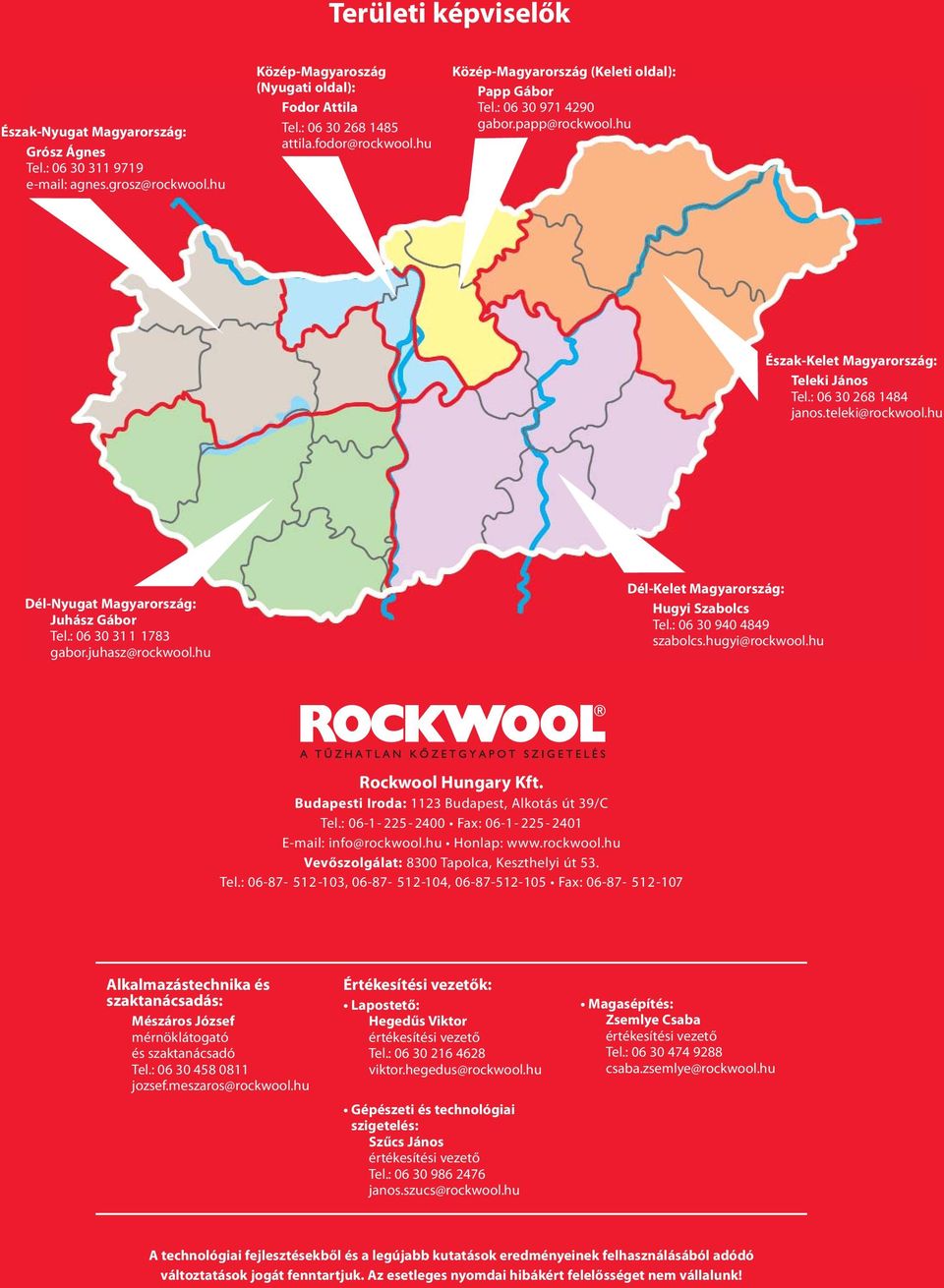 hu Dél-Nyugat Magyarország: Juhász Gábor Tel.: 06 30 311 1783 gabor.juhasz@rockwool.hu Dél-Kelet Magyarország: Hugyi Szabolcs Tel.: 06 30 940 4849 szabolcs.hugyi@rockwool.hu Rockwool Hungary Kft.