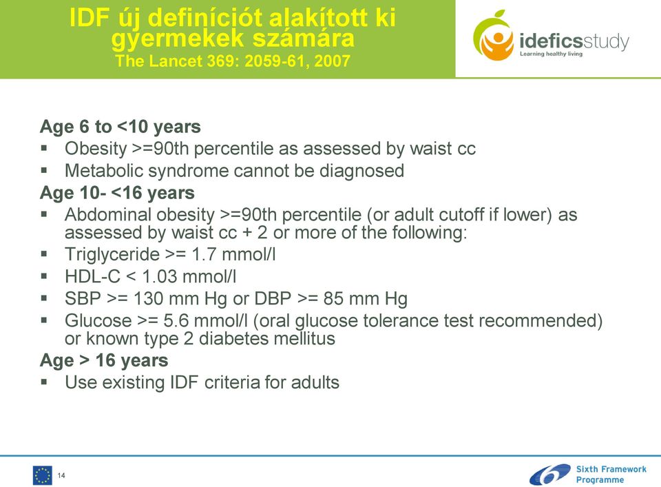 assessed by waist cc + 2 or more of the following: Triglyceride >= 1.7 mmol/l HDL-C < 1.