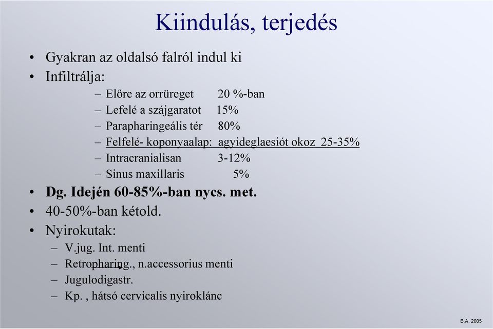 Intracranialisan 3-12% Sinus maxillaris 5% Dg. Idején 60-85%-ban nycs. met. 40-50%-ban kétold.