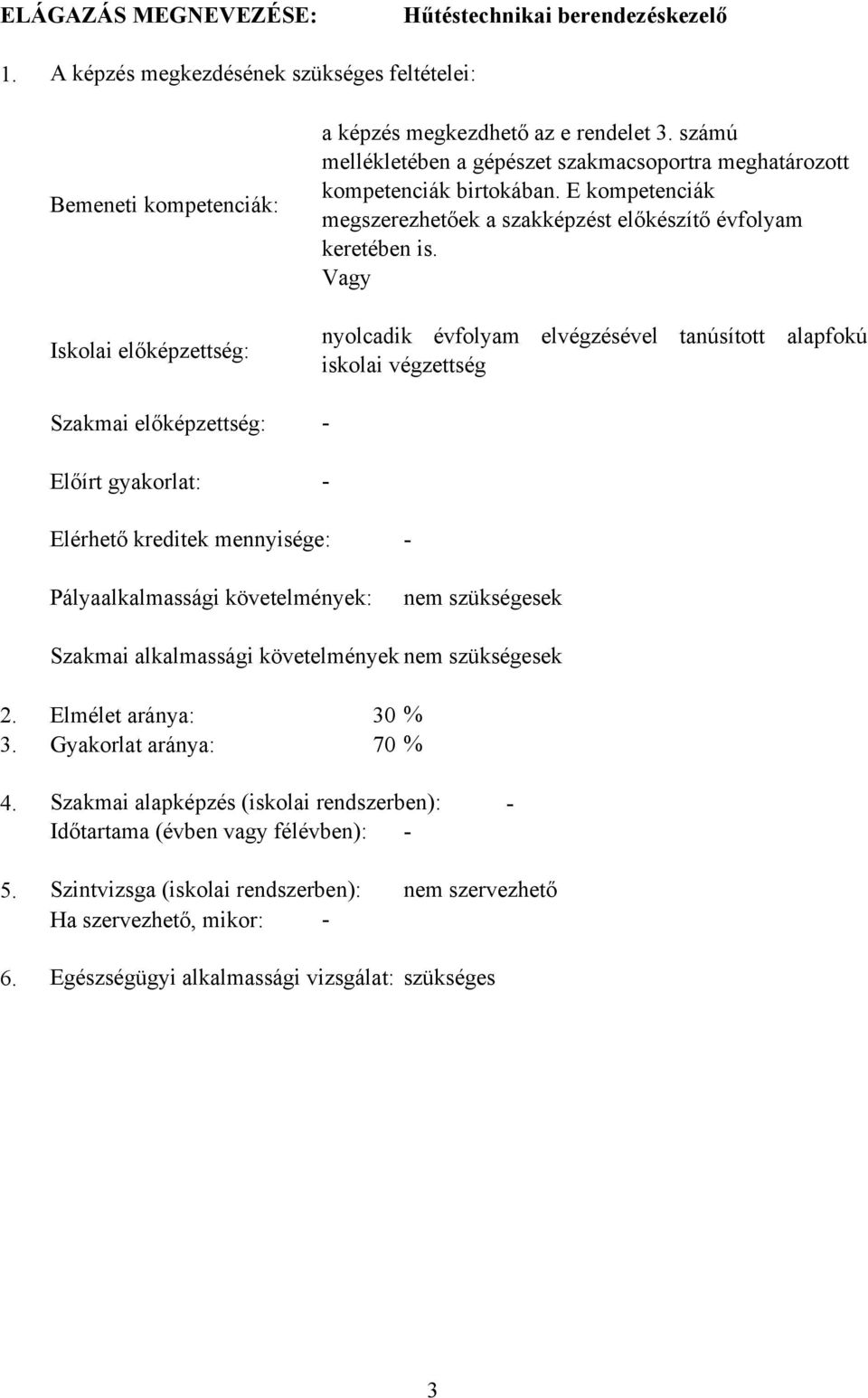 számú mellékletében a gépészet szakmacsoportra meghatározott kompetenciák birtokában. E kompetenciák megszerezhetőek a szakképzést előkészítő évfolyam keretében is.