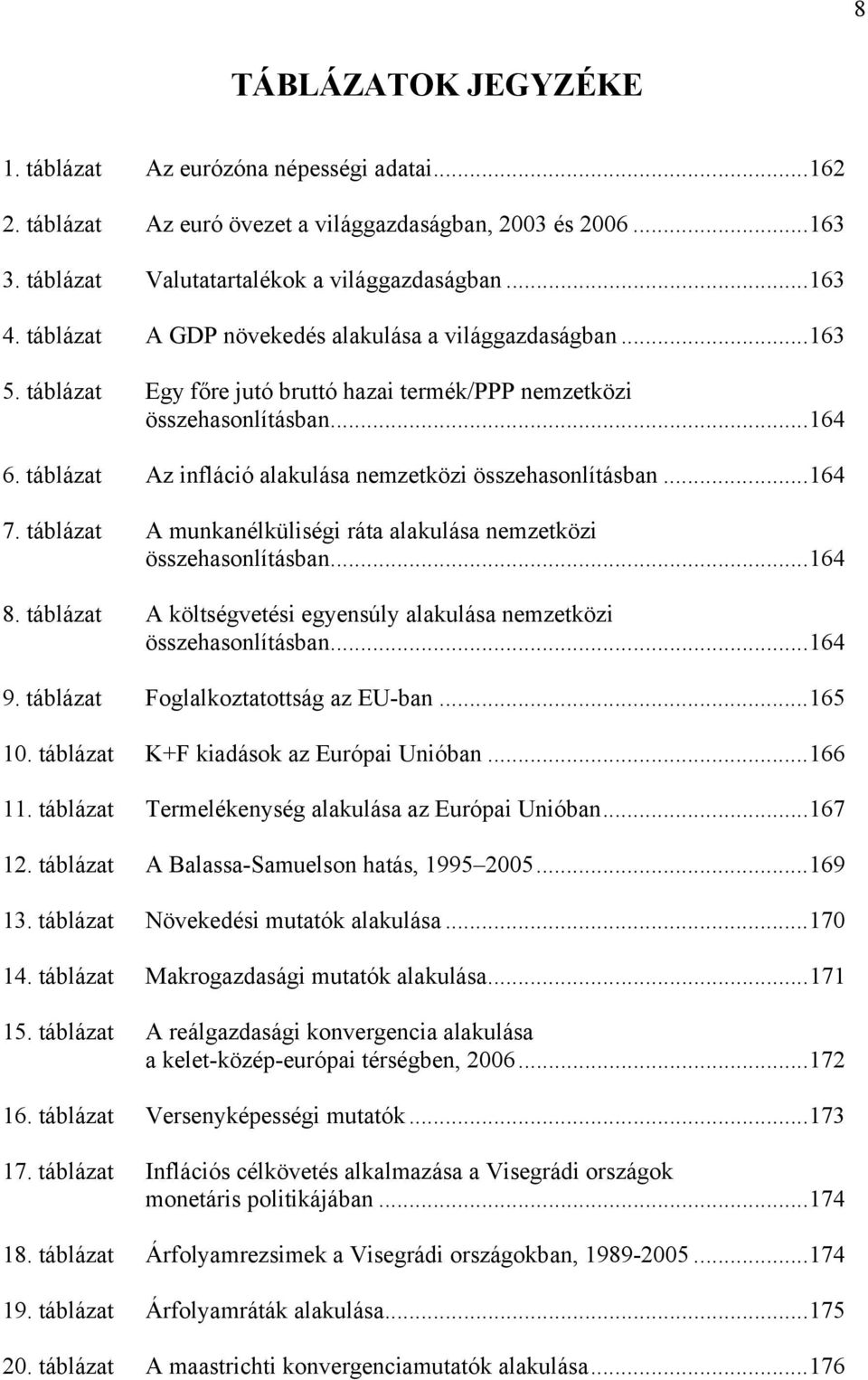 táblázat Az infláció alakulása nemzetközi összehasonlításban...164 7. táblázat A munkanélküliségi ráta alakulása nemzetközi összehasonlításban...164 8.