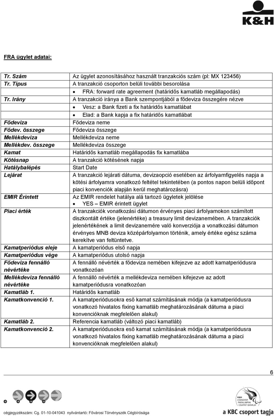 összege összege Kamat Határidős kamatláb megállapodás fix kamatlába Start Date A tranzakció lejárati dátuma, devizaopció esetében az árfolyamfigyelés napja a kötési árfolyamra vonatkozó feltétel