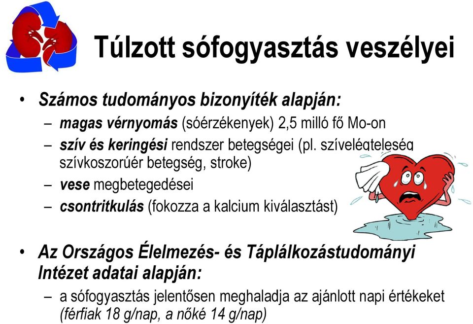 szívelégteleség szívkoszorúér betegség, stroke) vese megbetegedései csontritkulás (fokozza a kalcium