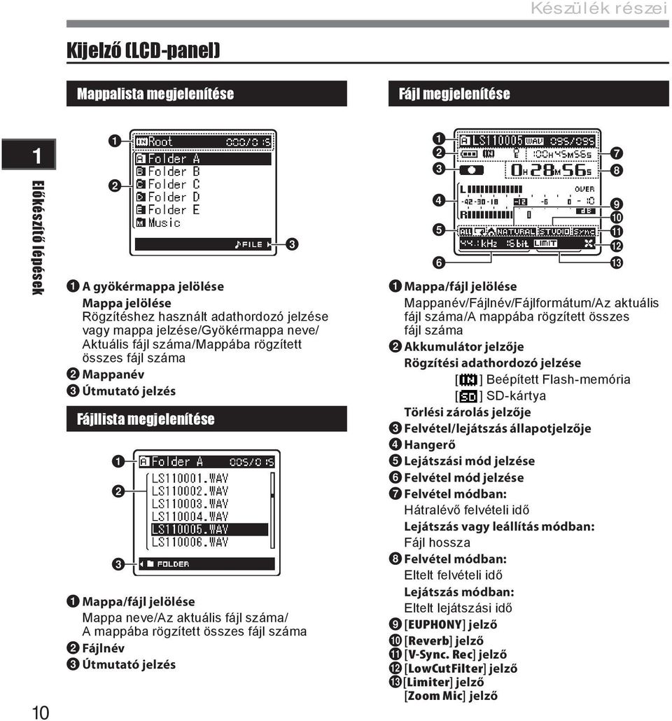 rögzített összes fájl száma 2 Fájlnév 3 Útmutató jelzés 2 3 4 5 6 7 8 9 0!