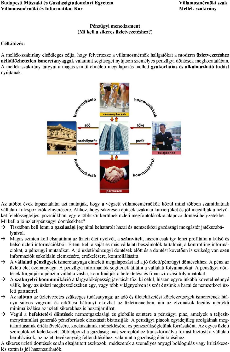 pénzügyi döntések meghozatalában. A mellék-szakirány tárgyai a magas szintű elméleti megalapozás mellett gyakorlatias és alkalmazható tudást nyújtanak.