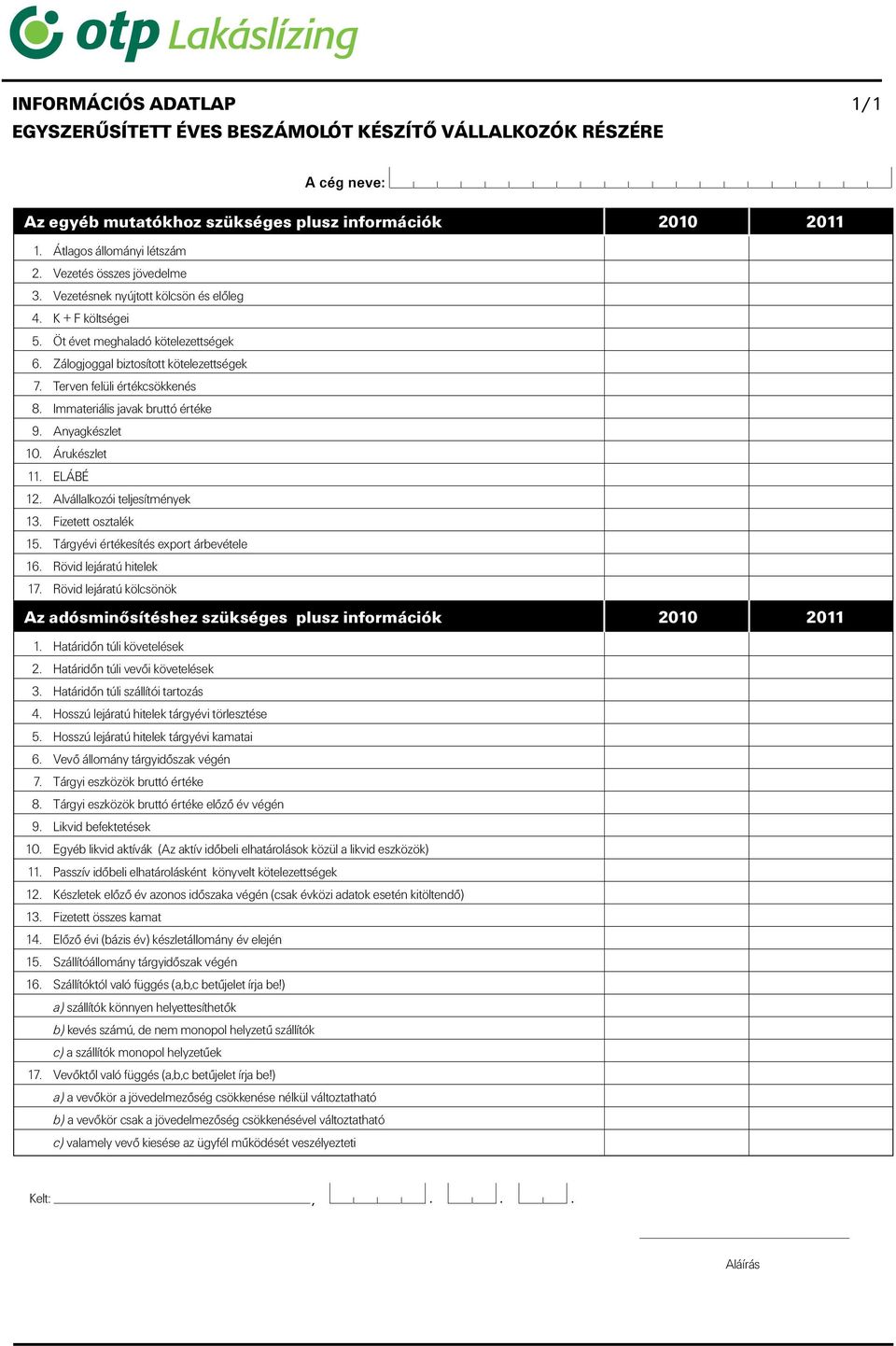 Terven felüli értékcsökkenés 8. Immateriális javak bruttó értéke 9. Anyagkészlet 10. Árukészlet 11. ELÁBÉ 12. Alvállalkozói teljesítmények 13. Fizetett osztalék 15.