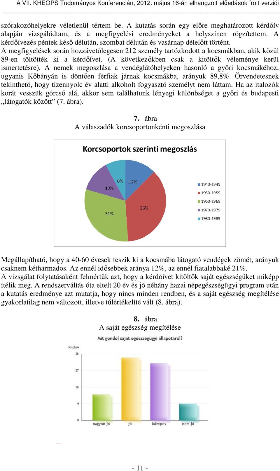 A megfigyelések során hozzávetőlegesen 212 személy tartózkodott a kocsmákban, akik közül 89-en töltötték ki a kérdőívet. (A következőkben csak a kitöltők véleménye kerül ismertetésre).