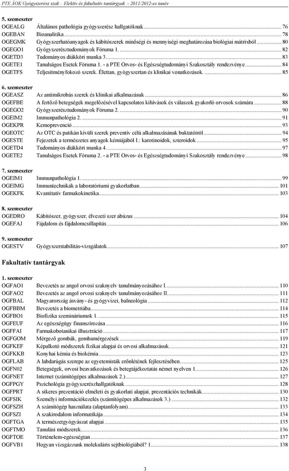 .. 84 OGETFS Teljesítményfokozó szerek. Élettan, gyógyszertan és klinikai vonatkozások.... 85 6. szemeszter OGEASZ Az antimikrobás szerek és klinikai alkalmazásuk.