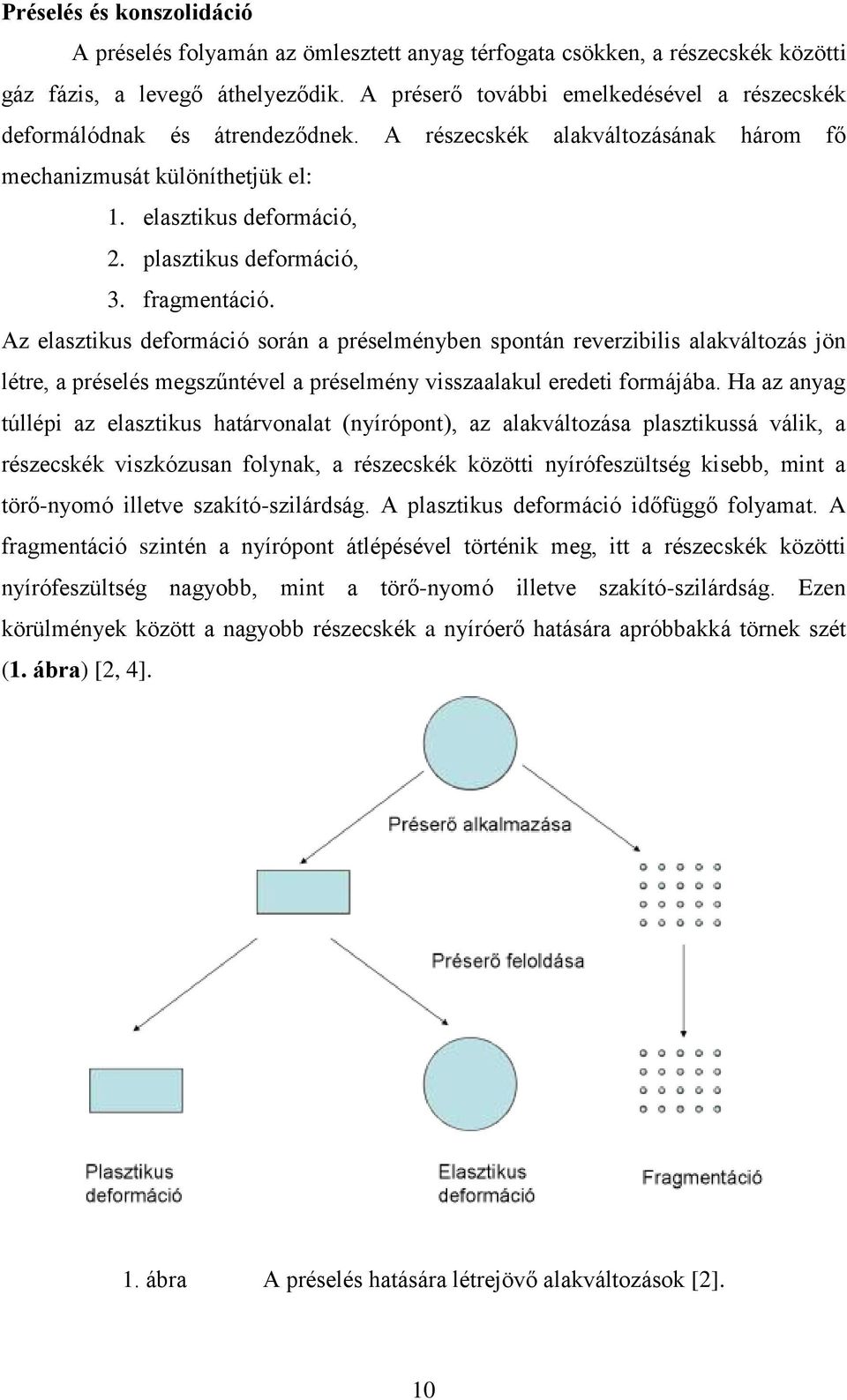 plasztikus deformáció, 3. fragmentáció. Az elasztikus deformáció során a préselményben spontán reverzibilis alakváltozás jön létre, a préselés megszűntével a préselmény visszaalakul eredeti formájába.