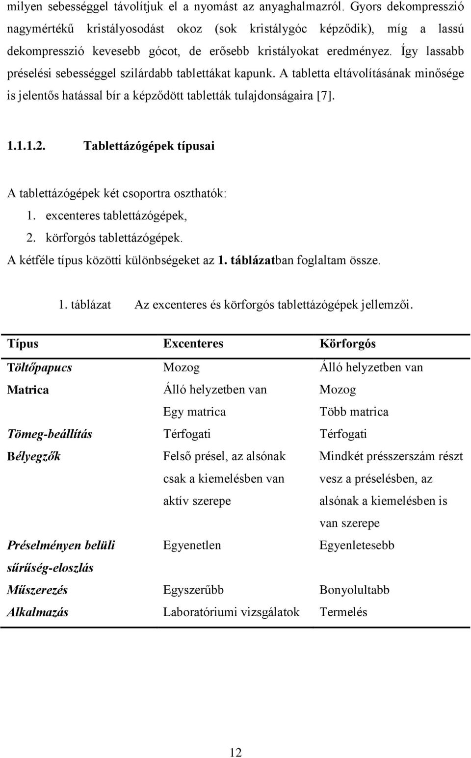 Így lassabb préselési sebességgel szilárdabb tablettákat kapunk. A tabletta eltávolításának minősége is jelentős hatással bír a képződött tabletták tulajdonságaira [7]. 1.1.1.2.